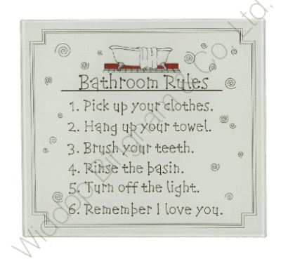 Glass Hanging Wall Plaque Bathroom Rules 67049