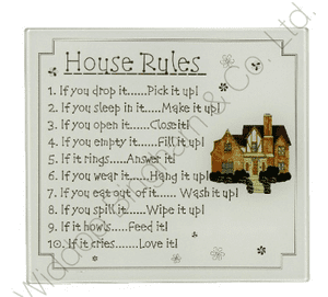 Glass Hanging Wall Plaque House Rules 67050
