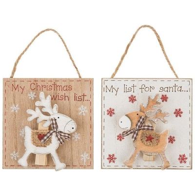 Wooden Hanging 'My Christmas List' Reindeer Clip. Available in 2 Styles 6986