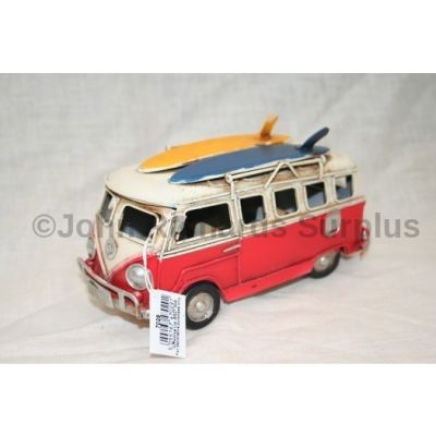 Volkswagen Tin Plate Camper Van Red "Surfs Up"