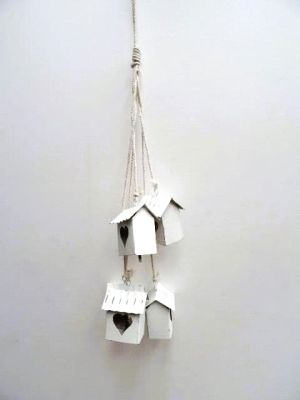 White metal Shabby Chic Hanging Mini Houses Decoration / Wind Chime 720316