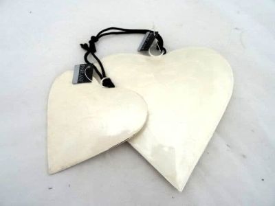 Hanging Metal Hearts with Cream Pearl Shell Finish Small or Large 720900, 720901