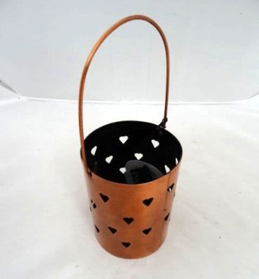 Bronze Effect Metal Tealight Lantern with Mini Cut Out Hearts. 720915