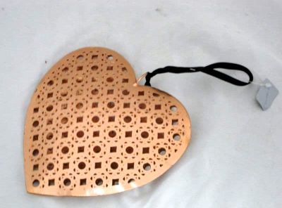 Hanging Metal Hearts with Copper Cut Out Pattern. Large 721228