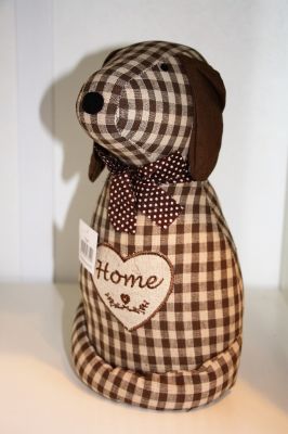 Gingham Fabric Dog Door Stop Home Available in Brown Or Red