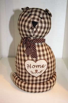Gingham Fabric Cat Door Stop Available in Brown or Red 
