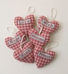Small Fabric Gingham Padded Heart with Loving Words in 6 Styles 7572