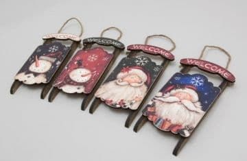 Christmas Hanging Welcome Wooden Sledge with Santa Or Snowman 7952