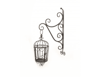 Metal Brown Birdcage Planter or Candle Holder with Bracket 8097