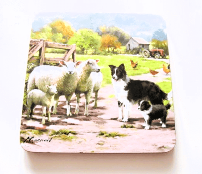 Set of 4 Drinks Coasters With Collie Dogs Rounding Up The Sheep. 92428