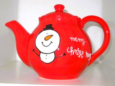 Large Red Merry Christmas Teapot with Snowman NX98362