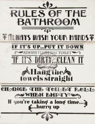 'Rules of the Bathroom' Large Wooden Wall Plaque WL001