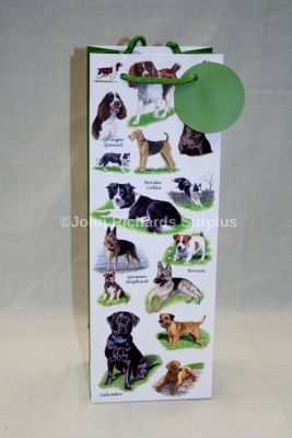 Dog Design Bottle Gift Bag with Rope Handles & Gift Tag