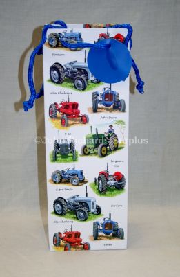 Tractor Design Bottle Gift Bag with Rope Handles & Gift Tag