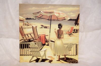 Wood Framed Canvas Print Beach Scene Lady Standing By The Beach