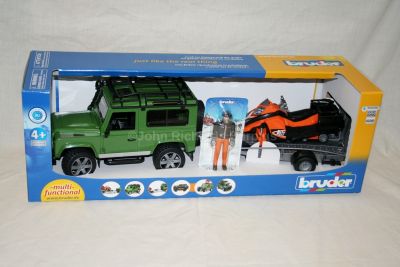 Bruder Land Rover Defender 90 With Snowmobile & Trailer 1:16 scale Model 2594