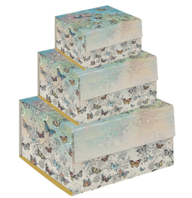 Set of 3 Butterfly Design Square Boxes From Bug Art BUG0074