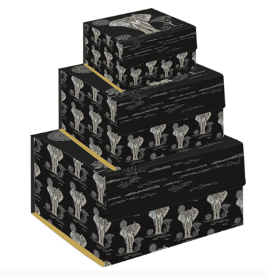 Set of 3 Elephant Design Square Boxes From Bug Art BUG0076
