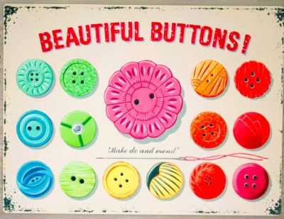 'Beautiful Buttons' Large Metal Wall Sign 40 cm x 30 cm