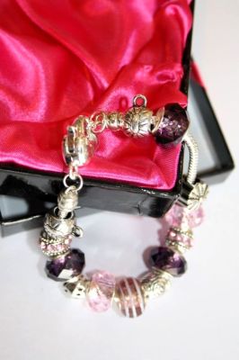 Ladies Pink and Purple Charm Bracelet CB556