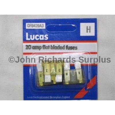 Lucas Pack x 3 20amp flat blade fuses CFB420