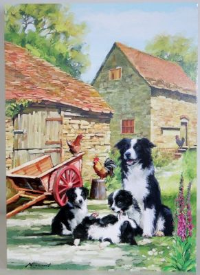 Country Card's Border Collie With Pups Blank Greeting Card Free P&P 10445