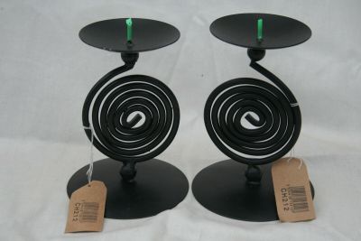 Metal Curled Wire Effect Dish Type Candle Holder Pair