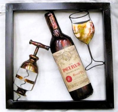 Contemporary Metal Wall Art Wine Bottle & Glass scene in 3 styles D09882/F