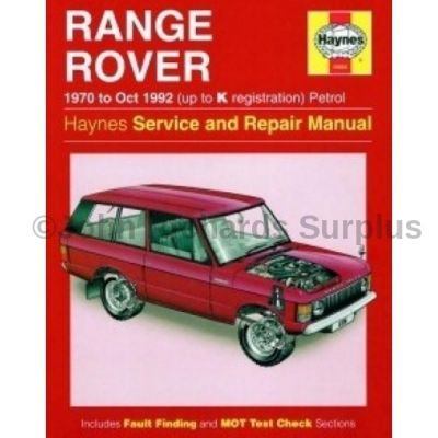 Haynes Range Rover Petrol Service and Repair Manual 1970 - 1992