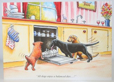 Country Card's Novelty Dogs Dishwasher Menu Blank Greeting Card Free P&P 10466
