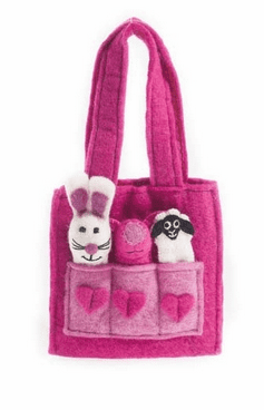 Safari or Farmyard Finger Puppet Felt Bag Hand Made From the Felt So Good Range. BAFPFYPK-AFPSATL