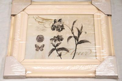 White Wooden Framed Floral Study Print with Butterfly
