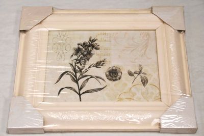 White Wooden Framed Floral Study Print with Music Notes