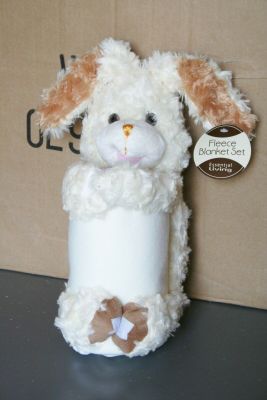Cuddly Bunny Rabbit with fleece blanket Brown
