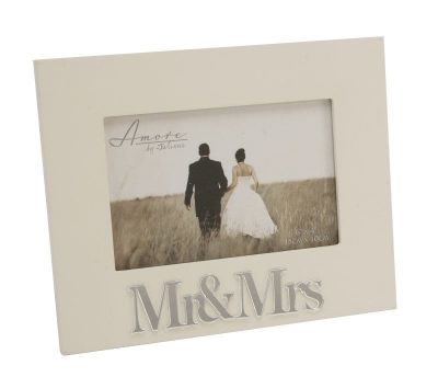 Mr & Mrs Cream Photo Frame With Mirrored Letters. FW831MM