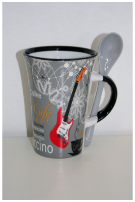 Guitar Music Coffee Cappuccino Mug with Spoon Grey