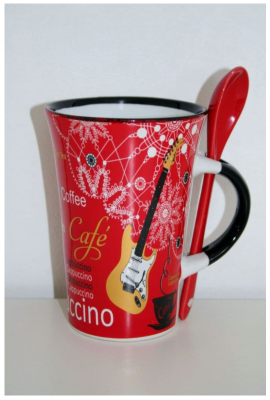 Guitar Music Coffee Cappuccino Mug with Spoon Red