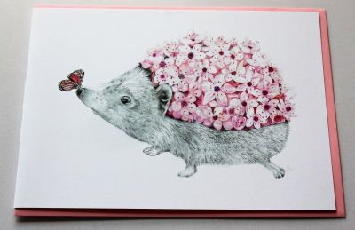 Emma Macleod Floral Wild Life Blank Greeting Card Blossom Hedgehog (Spring) Free P&P