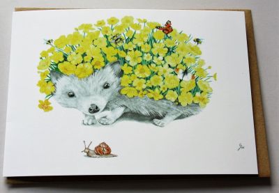 Emma Macleod Floral Wild Life Blank Greeting Card Buttercup Hedgehog (Summer) Free P&P