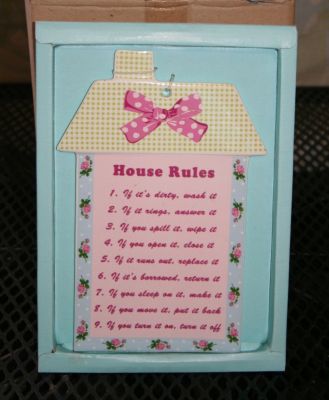 Retro Chic House Rules Ceramic Home Tile Wall Plaque