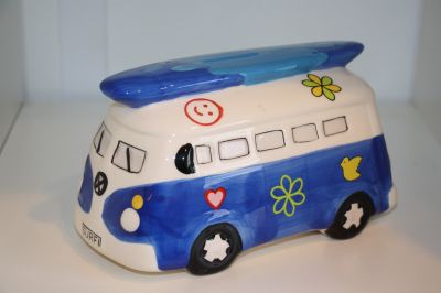 Surfs Up!! Camper Van Money Box Piggy Bank Blue 6083