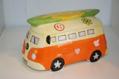 Surfs Up!! Camper Van Money Box Piggy Bank Orange 6083