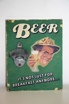 Novelty Bottle Opener Wooden Retro Sign Beer it's not just for breakfast anymore