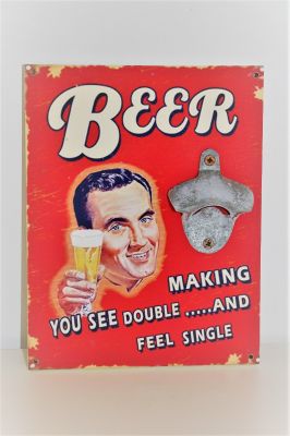 Novelty Bottle Opener Wooden Retro Sign Beer making you see double