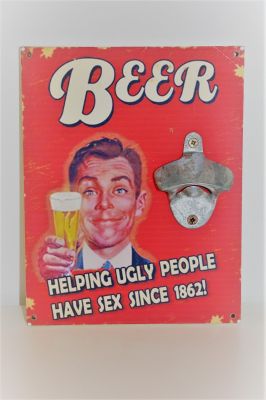 Novelty Bottle Opener Wooden Retro Sign Beer helping ugly people