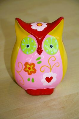 Bright Floral Owl Money Box Available in 3 Colours. 31845