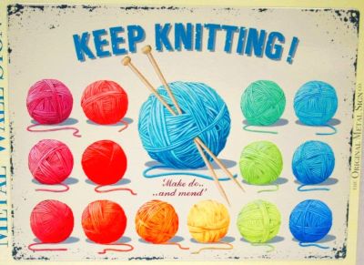 'Keep Knitting' Large Metal Wall Sign 40 cm x 30 cm