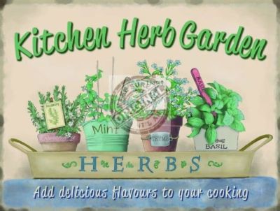 Kitchen Herbs Garden Small Metal Wall Sign 200mm x 150mm