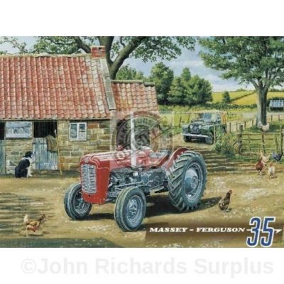 Large Metal wall sign Massey-Ferguson 35 Tractor &amp; Series 1 Land Rover