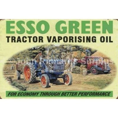 Large Metal wall sign Esso Green Tractor oil